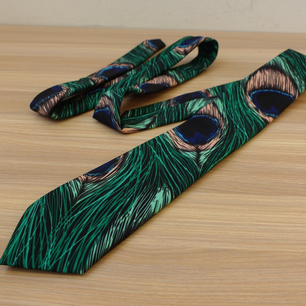 Green Neck Tie Mens Peacock Feather Novelty Holiday Statement Party SHINESTY